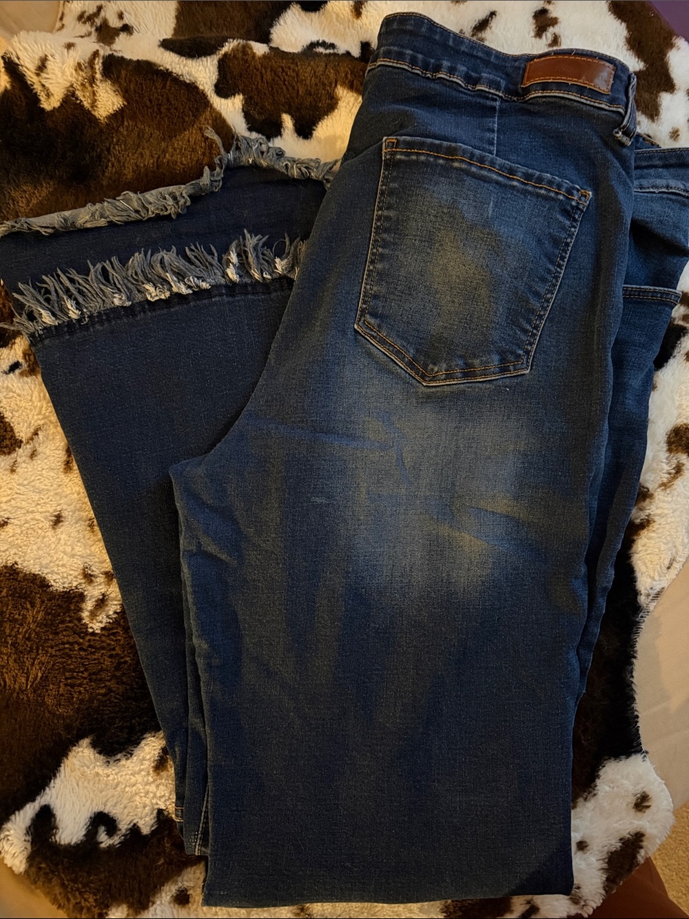 Dark Wash Women’s Bell Bottoms with Frayed Hem